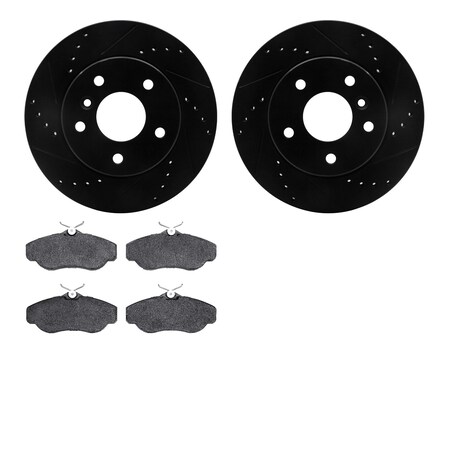 Dynamic Friction Company Front Brake Rotors-Drilled and Slotted-Black with 5000 Euro Ceramic Brake Pads 8602-11002